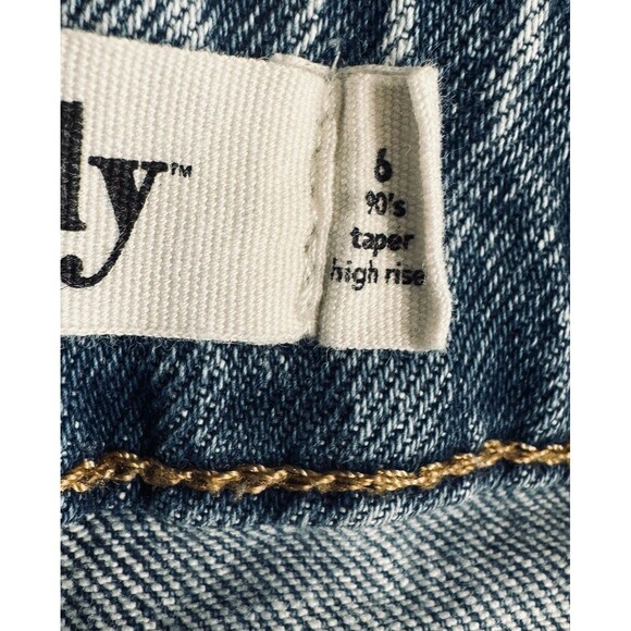 Edgely 90s Taper High Rise Jeans 6 Short (28x27) Blue Distressed Denim Womens - Picture 6 of 13